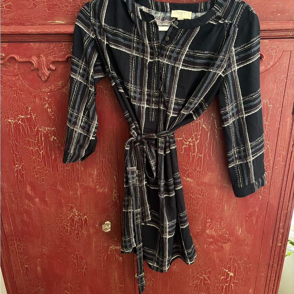 LOFT Black Plaid Mini Dress